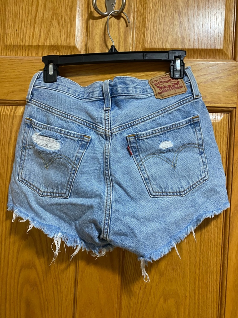 Levi's Light Blue Ripped Denim Cutoff Shorts - Picture 2 of 5